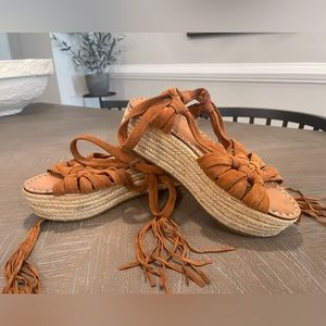 Sigerson Morrison Lace Up Suede Platform Sandals, Size 8